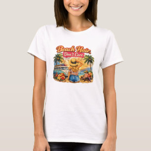 Retro Zomer Strand Vibes - Strandhaar, Geen Zorg  T-shirt