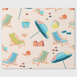 Retro Zomer Stranddag Inpakpapier - Zandkasteel