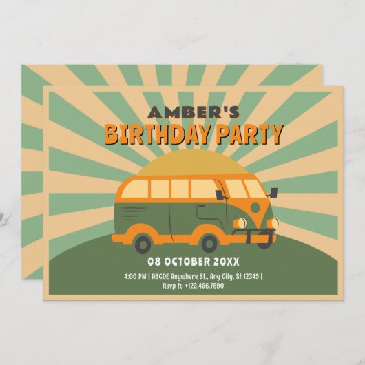 Retro zomer van verjaardag kaart (Voorkant / Achterkant)