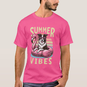 Retro Zomer Vibes Border Collie Hond Mama Vakantie T-shirt