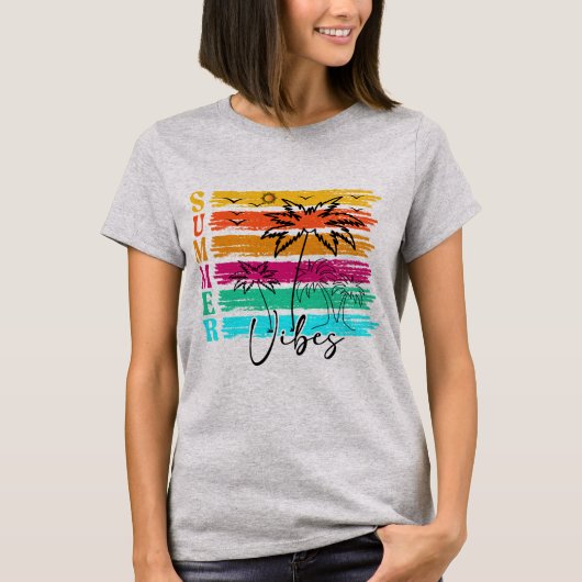 Retro Zomer Vibes Palm Tree Graphic T-shirt (Voorkant)