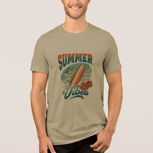 Retro Zomer Vibes Surfplank Strand Tri-Blend Shirt (Voorkant)