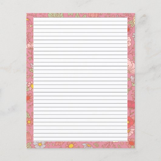 Retro Zomerbloemen Roze briefpapier (Voorkant)