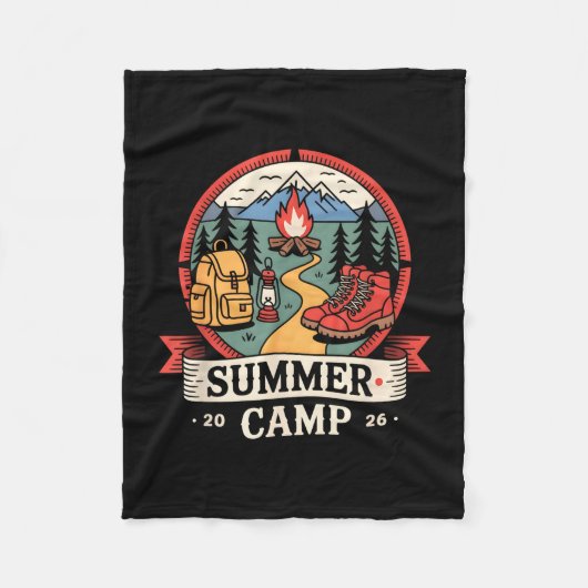 Retro zomerkamp 2026 gastheer camping personeel fleece deken (Voorkant)