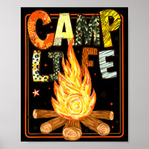 Retro zomerkamp leven familie avontuur kamperen poster