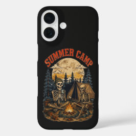 Retro zomerkamp skelet kampvuur ontwerp iPhone 16 hoesje
