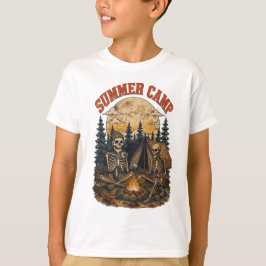Retro zomerkamp skelet kampvuur ontwerp t-shirt