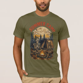 Retro zomerkamp skelet kampvuur ontwerp t-shirt