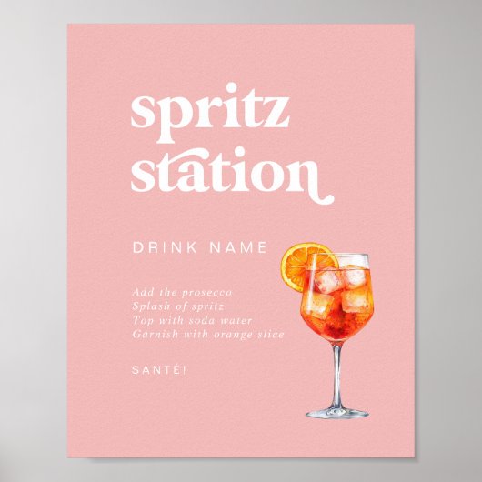 Retro Zomerroze Wedding Spritz Station Sign Poster (Voorkant)