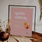 Retro Zomerroze Wedding Spritz Station Sign Poster