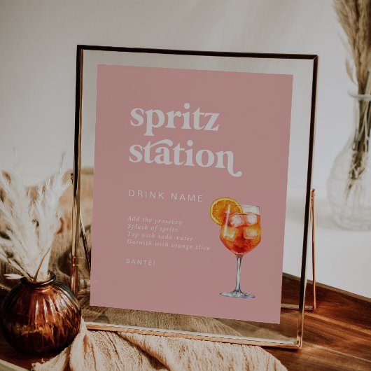 Retro Zomerroze Wedding Spritz Station Sign Poster