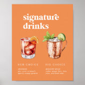 Retro Zomerse Sinaasappel Trouwhandtekening Drinke Poster (Voorkant)