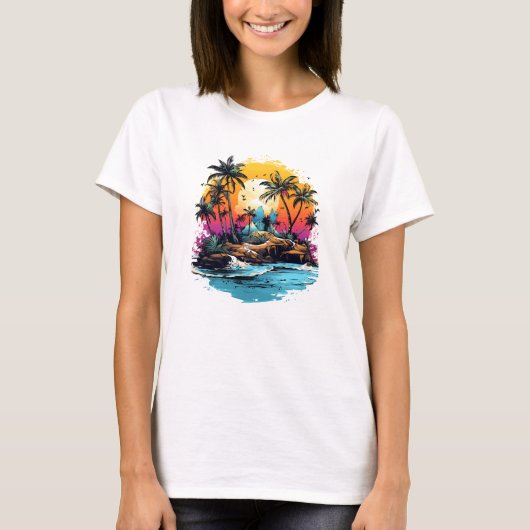 Retro zomerse tropische palmeneiland t-shirt (Voorkant)