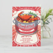  Retro Zomerse Zeevruchten Crawfish Boil Party Kaart (Staand voorkant)