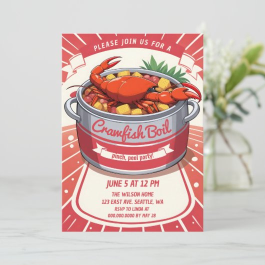  Retro Zomerse Zeevruchten Crawfish Boil Party Kaart (Staand voorkant)