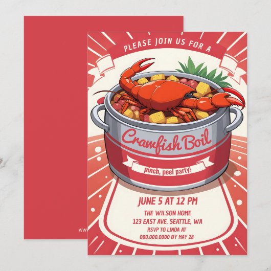  Retro Zomerse Zeevruchten Crawfish Boil Party Kaart (Voorkant / Achterkant)