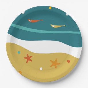 Retro Zomerstrand Mid Century Modern Papieren Bordje