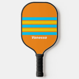 Retro Zomerstrand over Strepen met Naam Pickleball Paddle