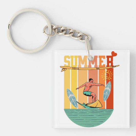 Retro  zomersurfen sleutelhanger (voorkant)