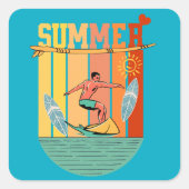 Retro zomersurfen vierkante sticker (Voorkant)