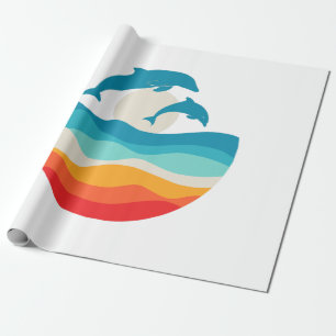  Retro Zomertijd Strand Dolfijn Cadeaupapier