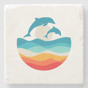 Retro Zomertijd Strand Dolfijn Stenen Onderzetter