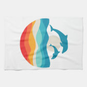  Retro Zomertijd Strand Dolfijn Theedoek (Horizontaal)