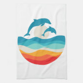 Retro Zomertijd Strand Dolfijn Theedoek (Verticaal)