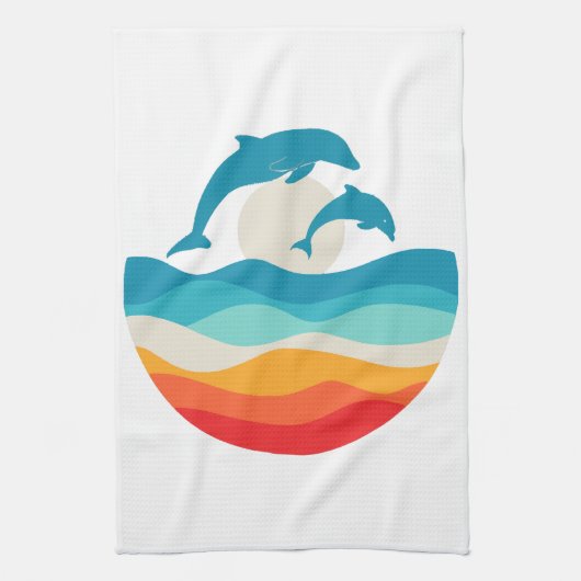  Retro Zomertijd Strand Dolfijn Theedoek (Verticaal)