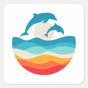Retro Zomertijd Strand Dolfijn Vierkante Sticker