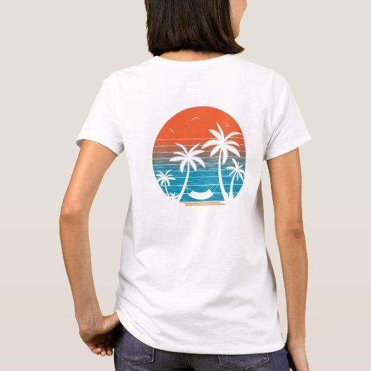 Retro zomertijd vibes tropische palmen t-shirt (Achterkant)