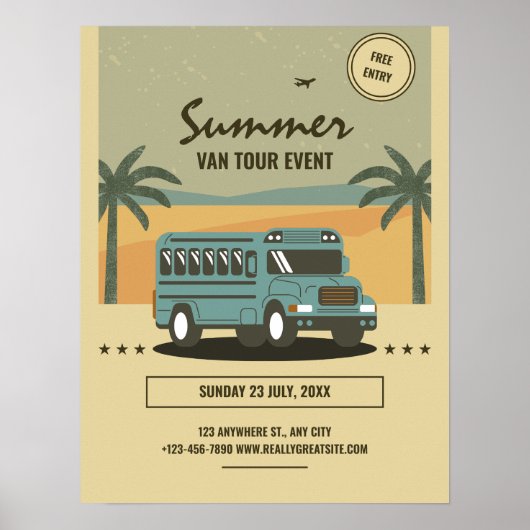 Retro zomertourposter, kinderzomer kamp poster (Voorkant)