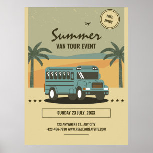 Retro zomertourposter, kinderzomer kamp poster