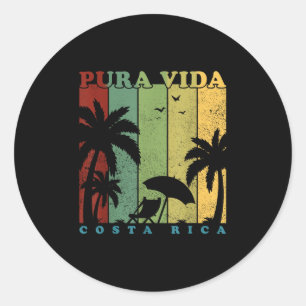  Retro Zomervakantie Costa Rica Pura Vida Ronde Sticker