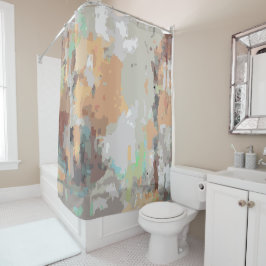 Retro zomervibes stoffig sinaasappel, taupe, aards douchegordijn