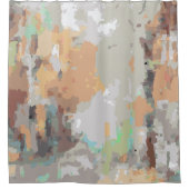 Retro zomervibes stoffig sinaasappel, taupe, aards douchegordijn (Voorkant)