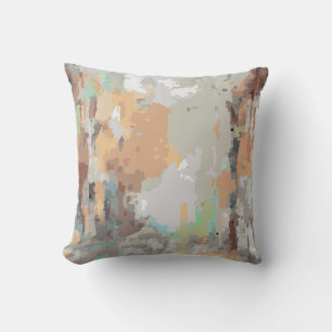 Retro zomervibes stoffig sinaasappel, taupe, aards kussen