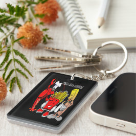 Retro Zomervis en chips Sleutelhanger