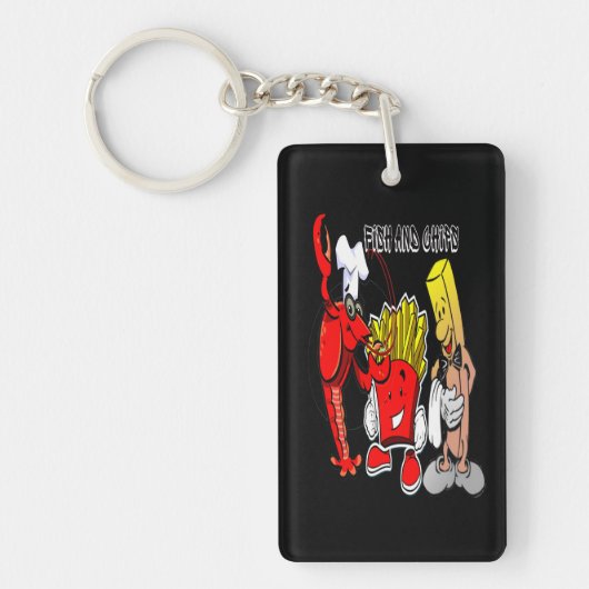 Retro Zomervis en chips Sleutelhanger (Voorkant)