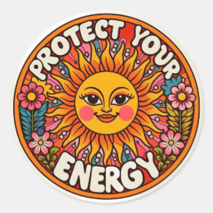 Retro Zon & Bloemen Bescherm Je Energie Sticker -