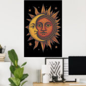 Retro Zon en Maan Unisex Poster (Thuiskantoor)