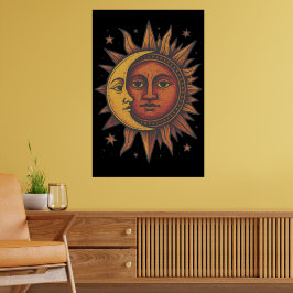Retro Zon en Maan Unisex Poster