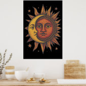 Retro Zon en Maan Unisex Poster (Keuken)