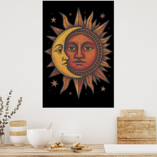 Retro Zon en Maan Unisex Poster (Keuken)