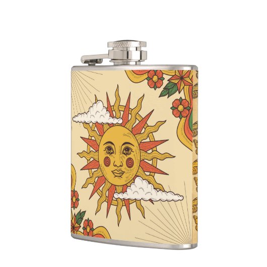 Retro  Zon en Vlinders Heupkolf Heupfles (Links)