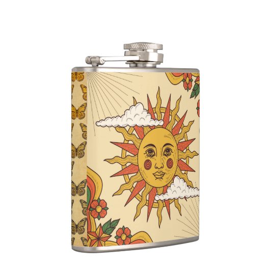 Retro  Zon en Vlinders Heupkolf Heupfles (Rechts)