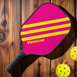 Retro Zon Gebronsd Drie Strepen met Naam Pickleball Paddle