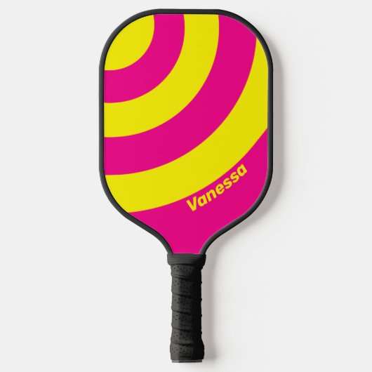 Retro Zon Gebronsde Drie Cirkel Streep met Naam Pickleball Paddle (Voorkant)