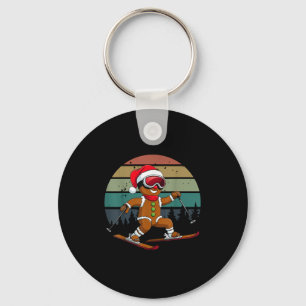 Retro Zon Gingerbread Man Skiing Santa Hat Xmas SK Sleutelhanger