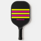 Retro zon gloed over striping met naam pickleball paddle (Achterkant)